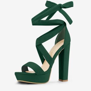 Faux Suede Lace Up Platform Block Heel Sandals Green/9 - Allegra K catalog