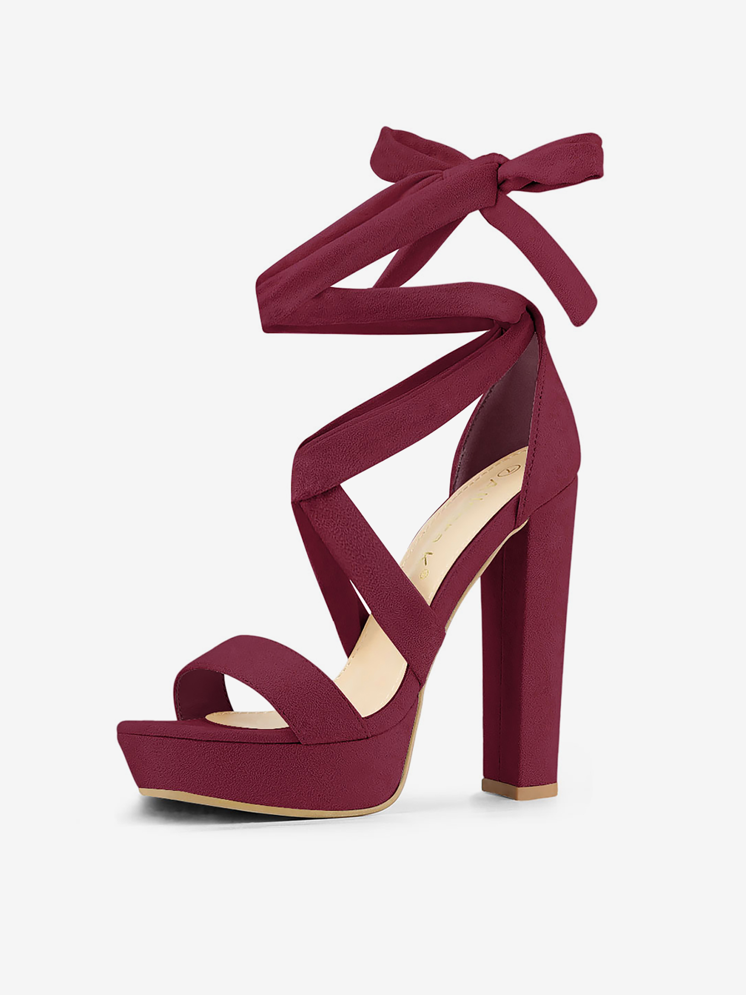 Faux Suede Lace Up Platform Block Heel Sandals Burgundy/9 - Allegra K catalog