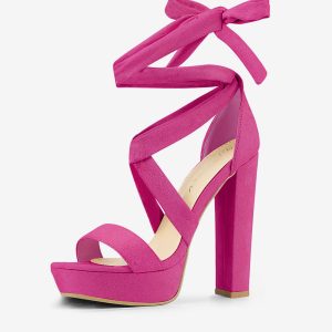 Faux Suede Lace Up Platform Block Heel Sandals Hot Pink/10.5 - Allegra K catalog