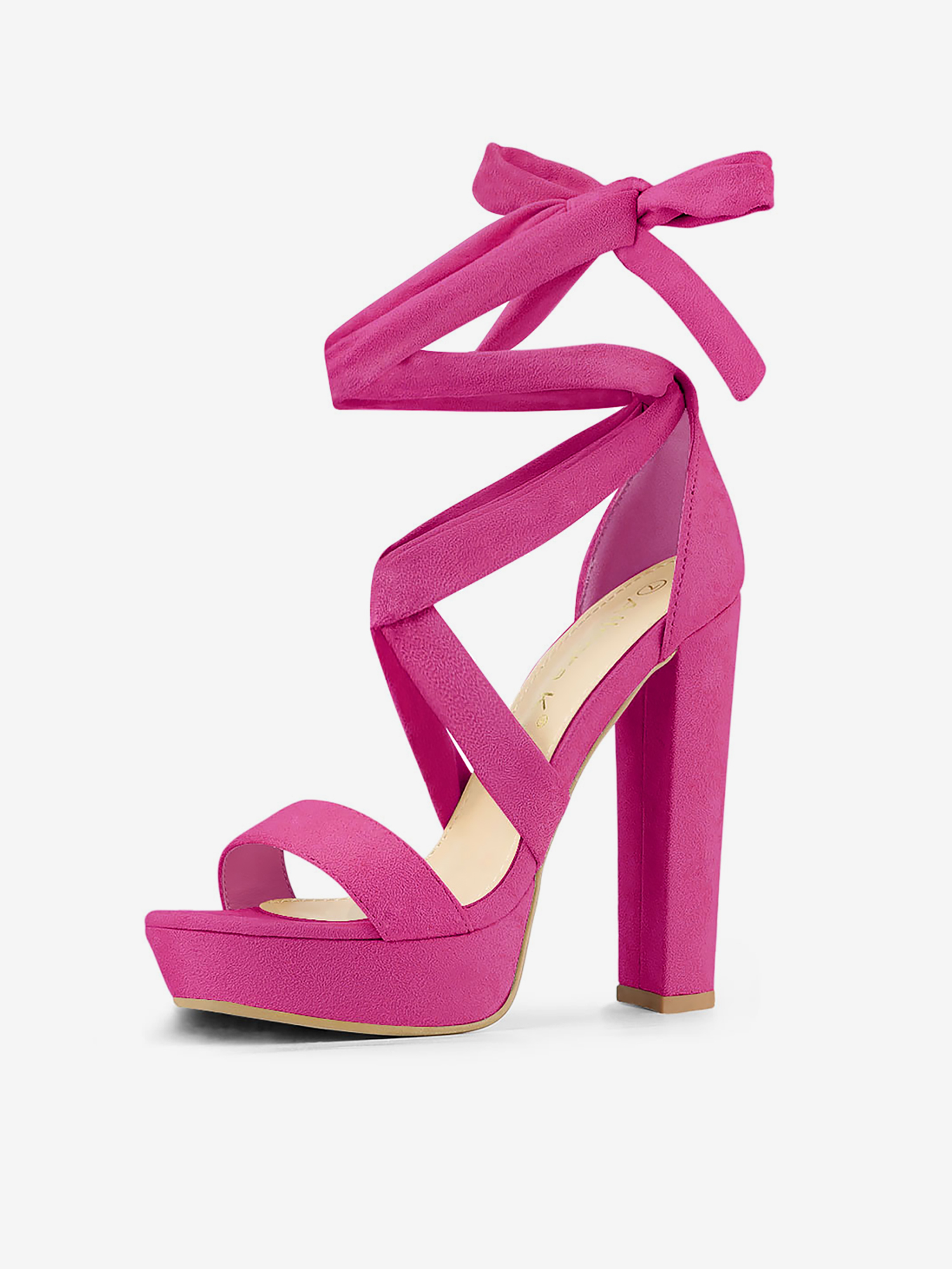 Faux Suede Lace Up Platform Block Heel Sandals Hot Pink/10.5 - Allegra K catalog