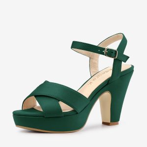 Platform Chunky Heel Ankle Strap Slingback Sandals Green/8.5 - Allegra K catalog