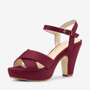 Platform Chunky Heel Ankle Strap Slingback Sandals Burgundy/6 - Allegra K catalog