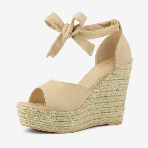 Espadrilles Tie Up Ankle Strap Platform Wedges Sandals Beige/10 - Allegra K catalog