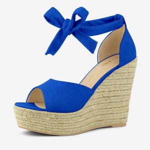 Espadrilles Tie Up Ankle Strap Platform Wedges Sandals Deep Blue/7 - Allegra K catalog