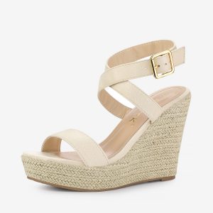 Slingback Crisscross Espadrille Wedges Heel Sandals Beige/8.5 - Allegra K catalog