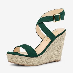 Slingback Crisscross Espadrille Wedges Heel Sandals Green/9 - Allegra K catalog