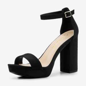 Faux Suede Ankle Strap Platform Chunky Heel Sandals Black/7 - Allegra K catalog