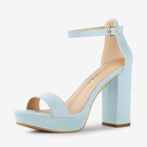 Faux Suede Ankle Strap Platform Chunky Heel Sandals Sky Blue/7.5 - Allegra K catalog