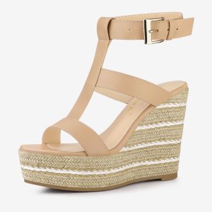 Espadrille Strappy Platform Wedges Sandals Nude/8.5 - Allegra K catalog
