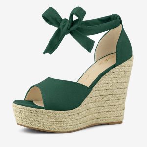Espadrilles Tie Up Ankle Strap Platform Wedges Sandals Emerald Green/9 - Allegra K catalog