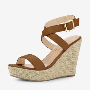 Slingback Crisscross Espadrille Wedges Heel Sandals Brown/7 - Allegra K catalog