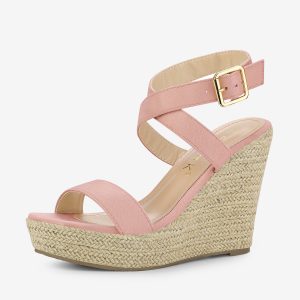 Slingback Crisscross Espadrille Wedges Heel Sandals Pink/7 - Allegra K catalog