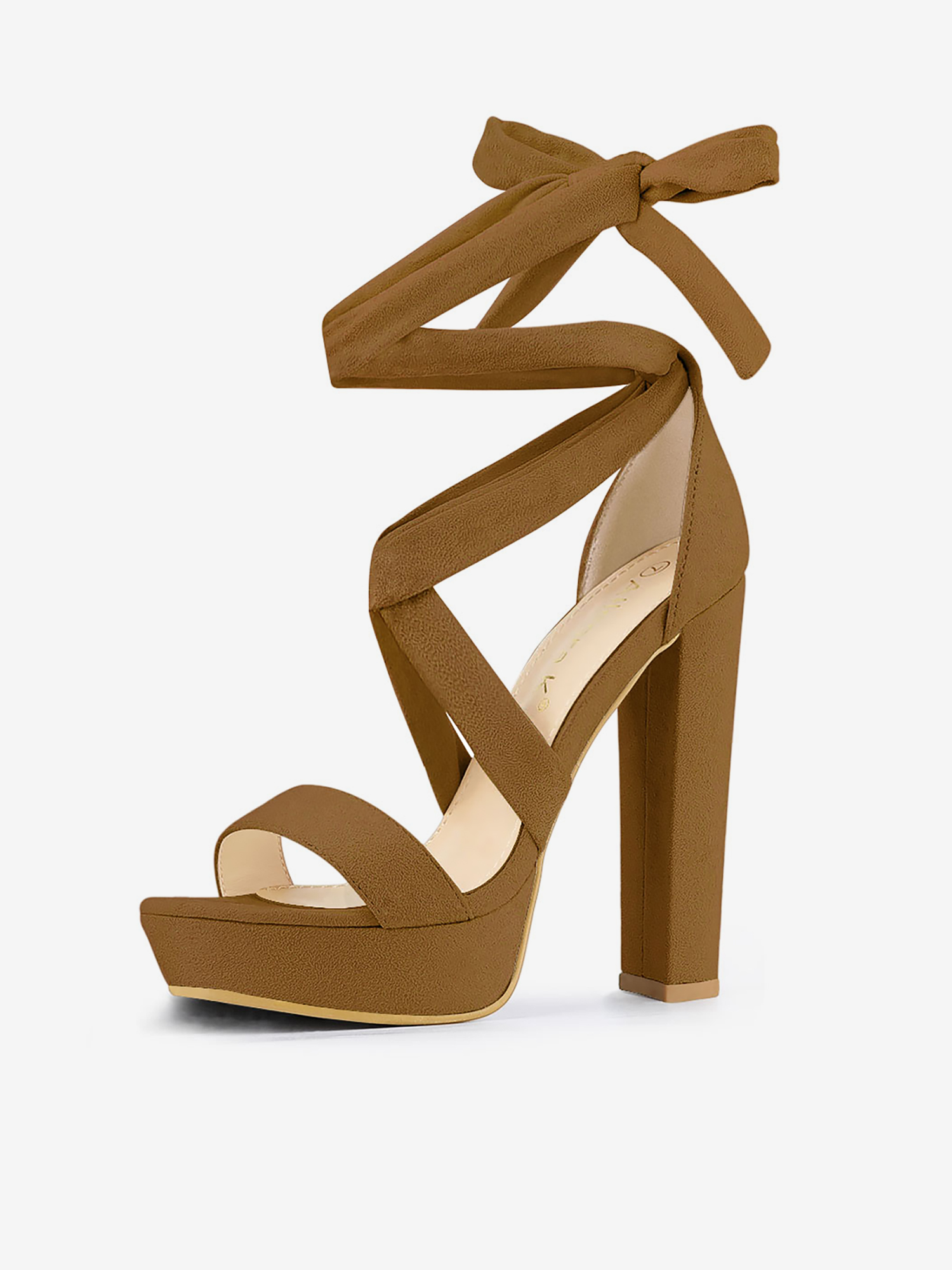 Faux Suede Lace Up Platform Block Heel Sandals Brown/9.5 - Allegra K catalog