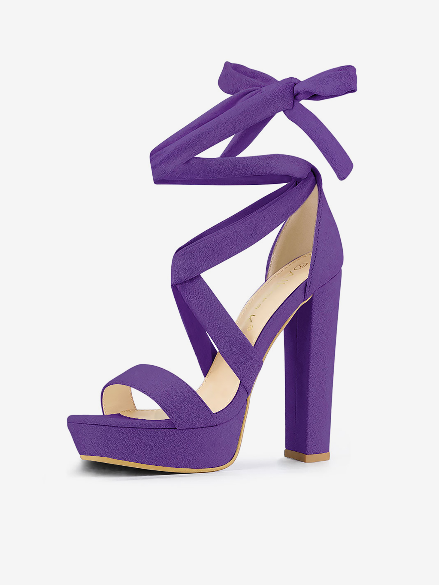 Faux Suede Lace Up Platform Block Heel Sandals Purple/6 - Allegra K catalog