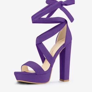 Faux Suede Lace Up Platform Block Heel Sandals Purple/8 - Allegra K catalog