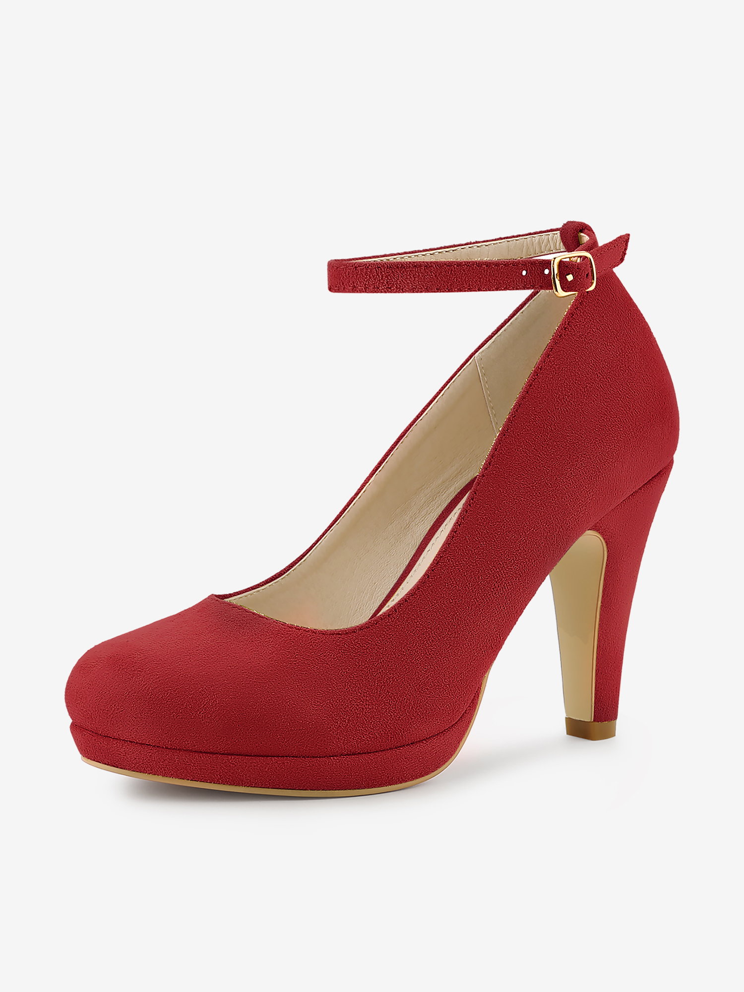Round Toe Stiletto Heel Ankle Strap PU Leather Pumps Red/9.5 - Allegra K catalog