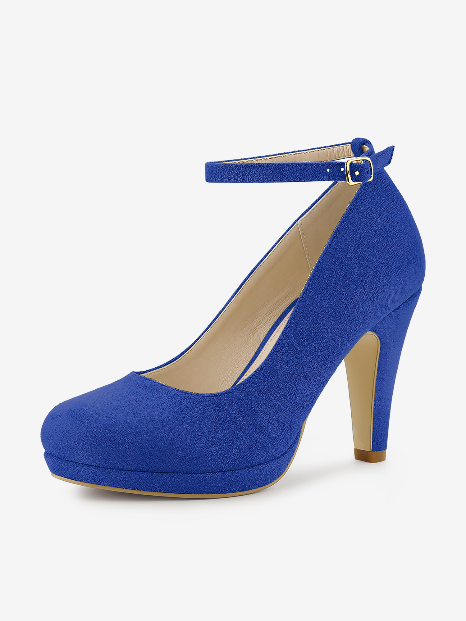 Round Toe Stiletto Heel Ankle Strap PU Leather Pumps Dark Blue/9.5 - Allegra K catalog