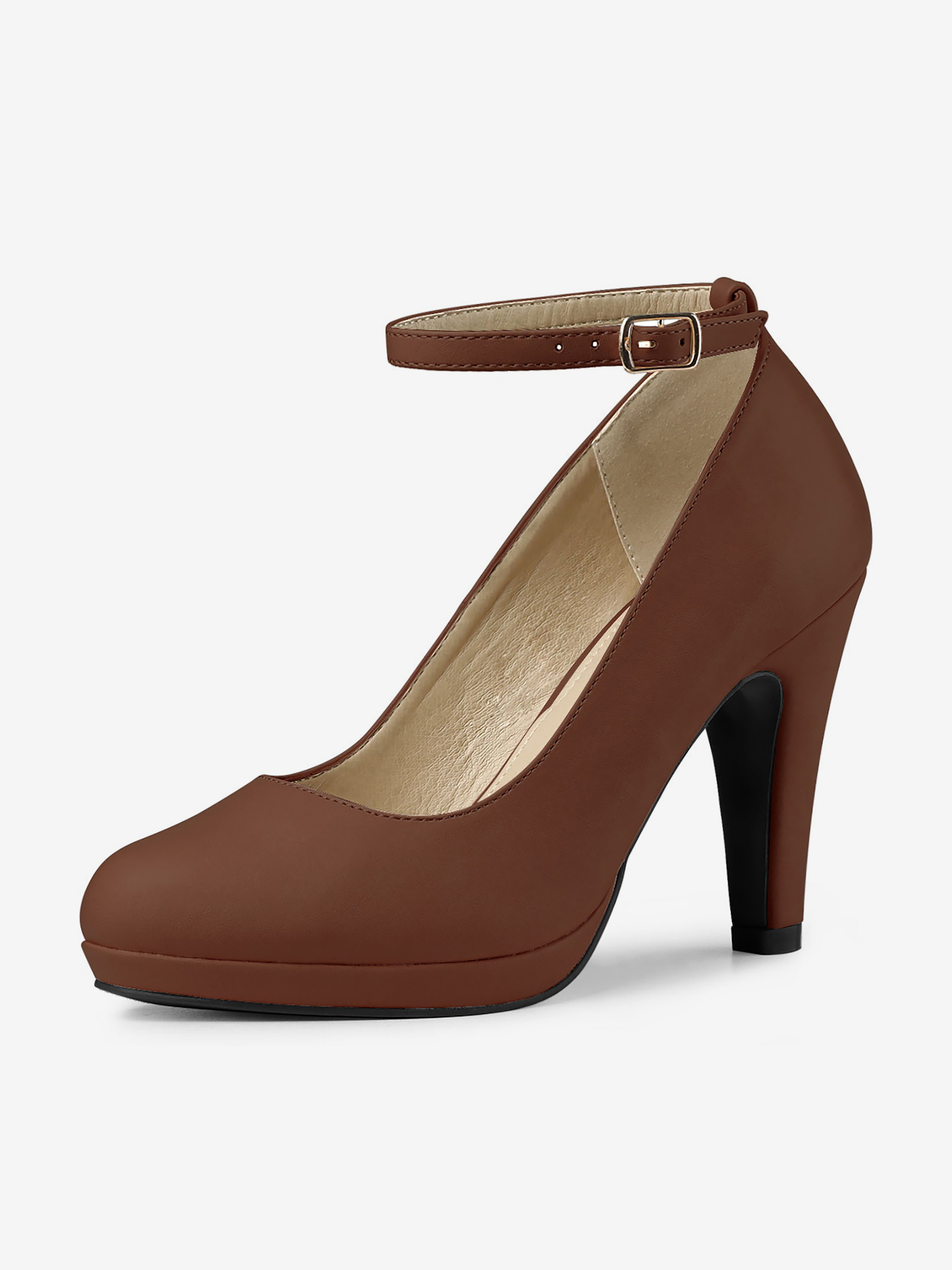 Round Toe Stiletto Heel Ankle Strap PU Leather Pumps Dark Brown/6 - Allegra K catalog