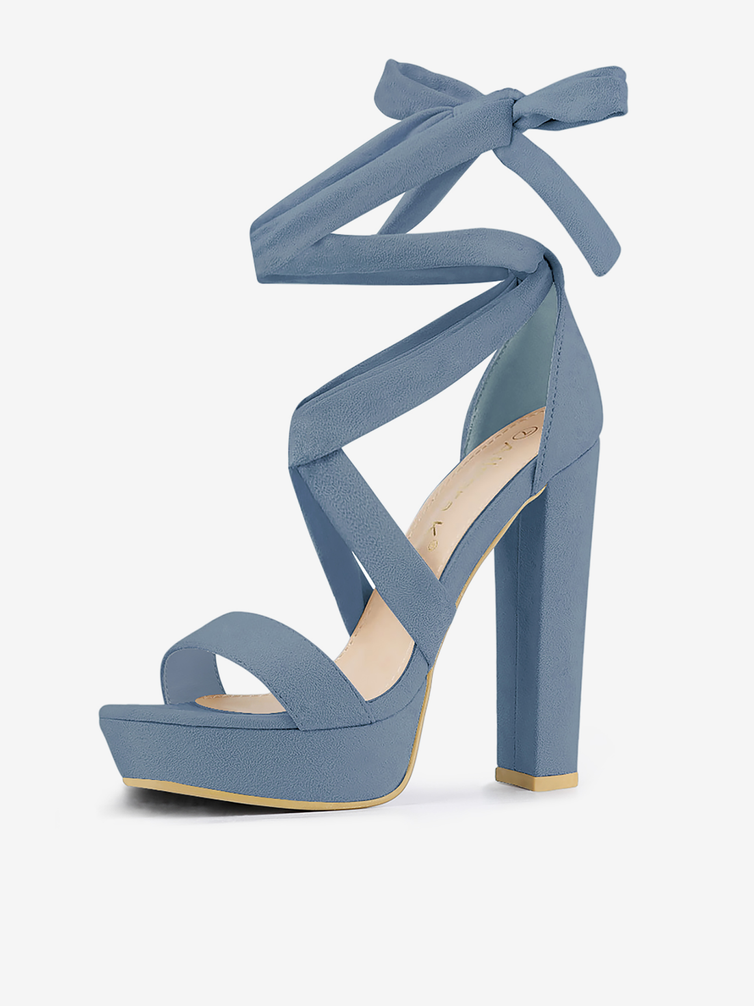 Faux Suede Lace Up Platform Block Heel Sandals Haze Blue/6 - Allegra K catalog