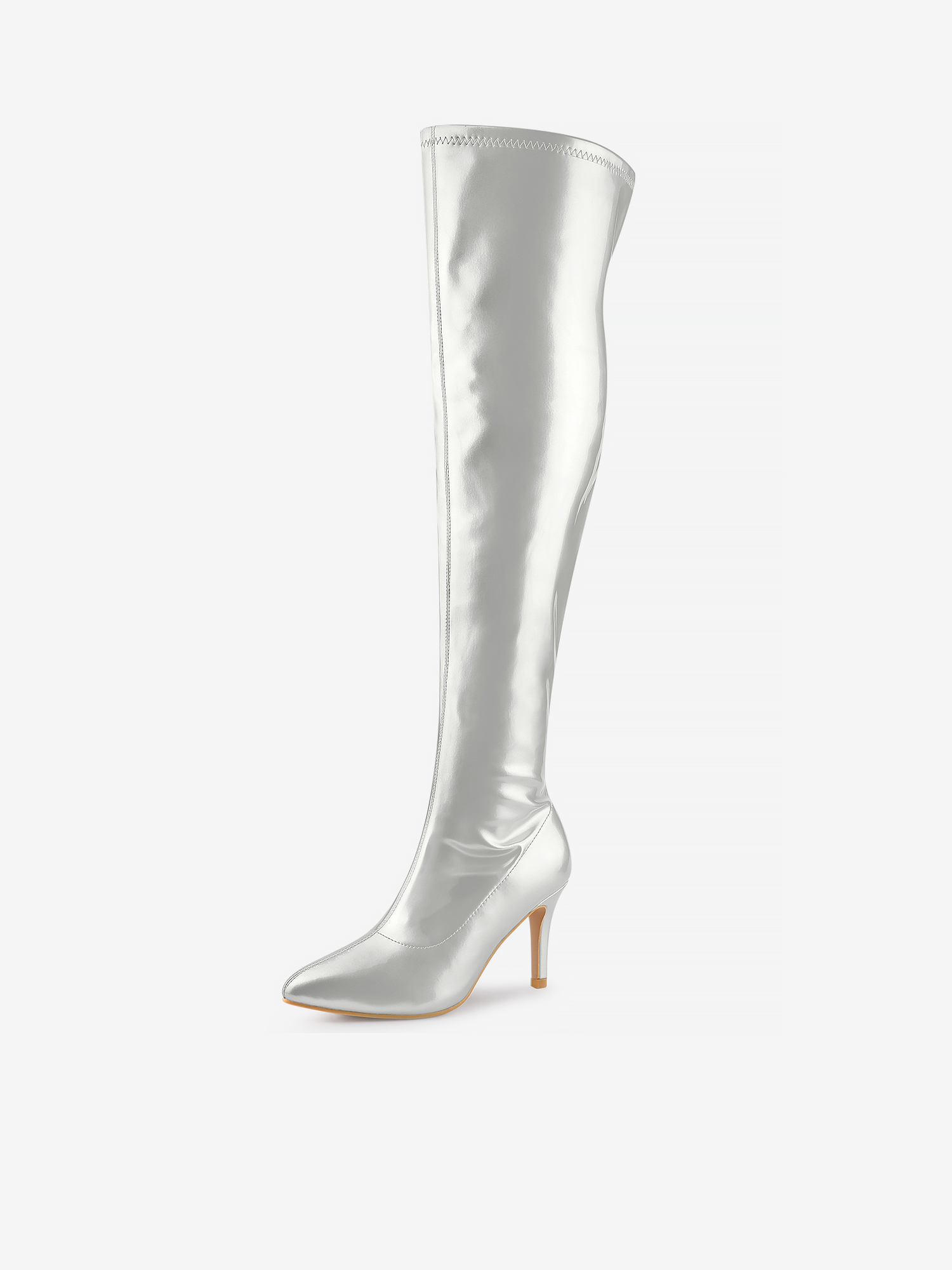 Pointed Toe Stiletto Heel Over The Knee High Boots Silver/7 - Allegra K catalog