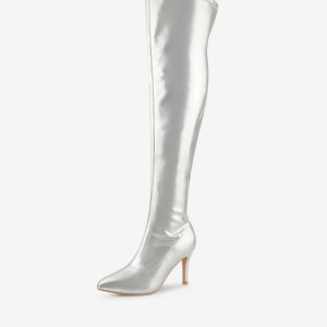Pointed Toe Stiletto Heel Over The Knee High Boots Silver/9 - Allegra K catalog