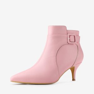 Pointy Toe Zipper Buckle Decor Kitten Heel Ankle Boots Pink/8 - Allegra K catalog