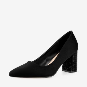 Pointy Toe Slip On Plaid Printing Chunky Heel Pumps Black/10 - Allegra K catalog