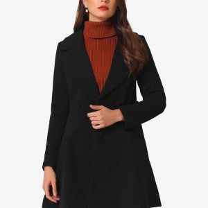 Elegant Overcoat Shawl Collar Single Winter Belted Long Coat Black/L - Allegra K catalog
