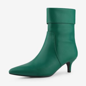 Faux Leather Fold Over Kitten Heel Zipper Ankle Boot Green/6 - Allegra K catalog