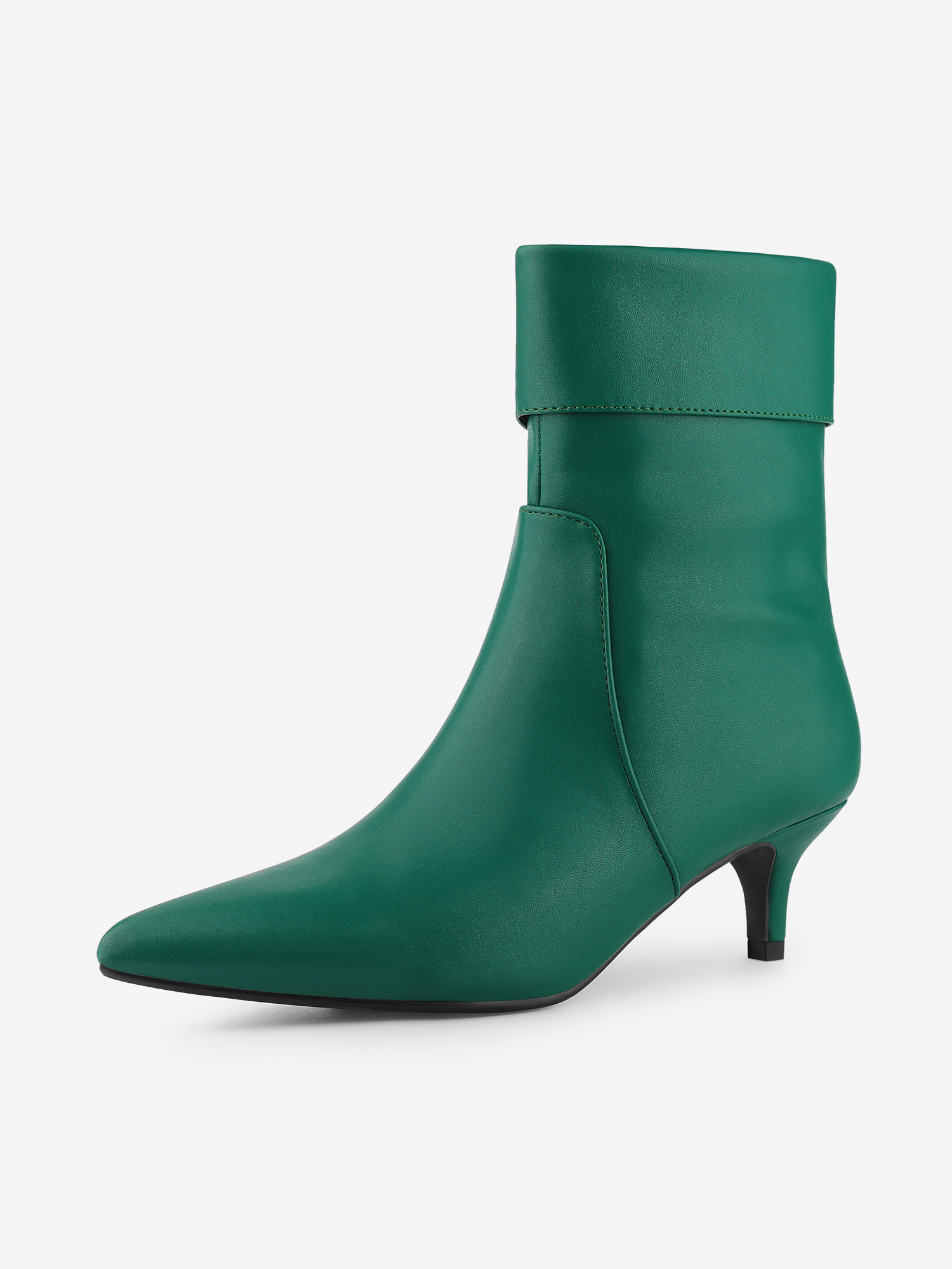 Faux Leather Fold Over Kitten Heel Zipper Ankle Boot Green/9 - Allegra K catalog