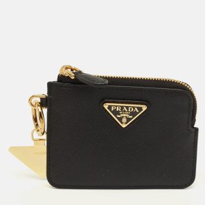 Prada Black Saffiano Leather Zip Card Case, Wallets & Money Clips - Luxury Closet