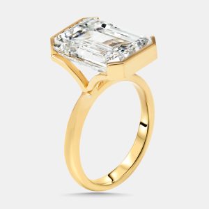 10 cts Emerald Cut Lab Grown Diamonds 18k Yellow Gold Ring Size 51, Rings - Luxury Closet
