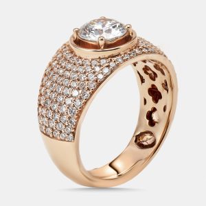 2 cts Round Lab Grown Diamonds 18k Rose Gold Ring Size 52, Rings - Luxury Closet