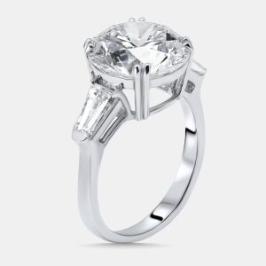 7 cts Round, Trapezoid Lab Grown Diamonds 18k White Gold Ring Size 52, Rings - Luxury Closet