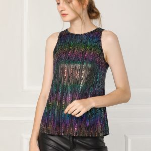 Shiny Sleeveless Camisole Club Shimmer Metallic Tank Top Blacks/S - Allegra K catalog