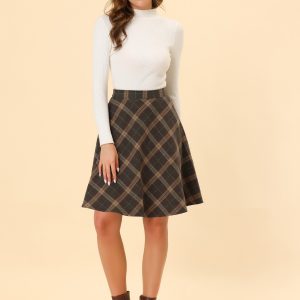 Plaid Tartan Vintage Elastic Waist Knee Length A-Line Skirt Brown/M - Allegra K catalog