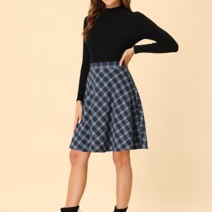 Vintage Plaid Tartan Elastic Waist Knee Length A-Line Skirt Dark Blue/S - Allegra K catalog