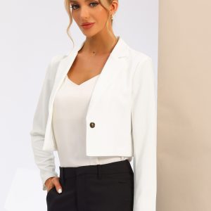 Long Sleeve Open Front Notched Lapel Business Cropped Blazer White/XL - Allegra K catalog