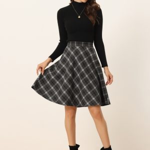 Vintage Plaid Tartan Elastic Waist Knee Length A-Line Skirt Dark Grey/L - Allegra K catalog