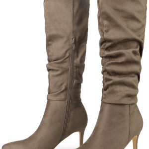 Slouchy Pointed Toe Stiletto Heel Knee Faux Suede High Boots Taupe/8 - Allegra K catalog