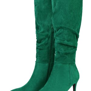 Slouchy Pointed Toe Stiletto Heel Knee Faux Suede High Boots Green/8 - Allegra K catalog