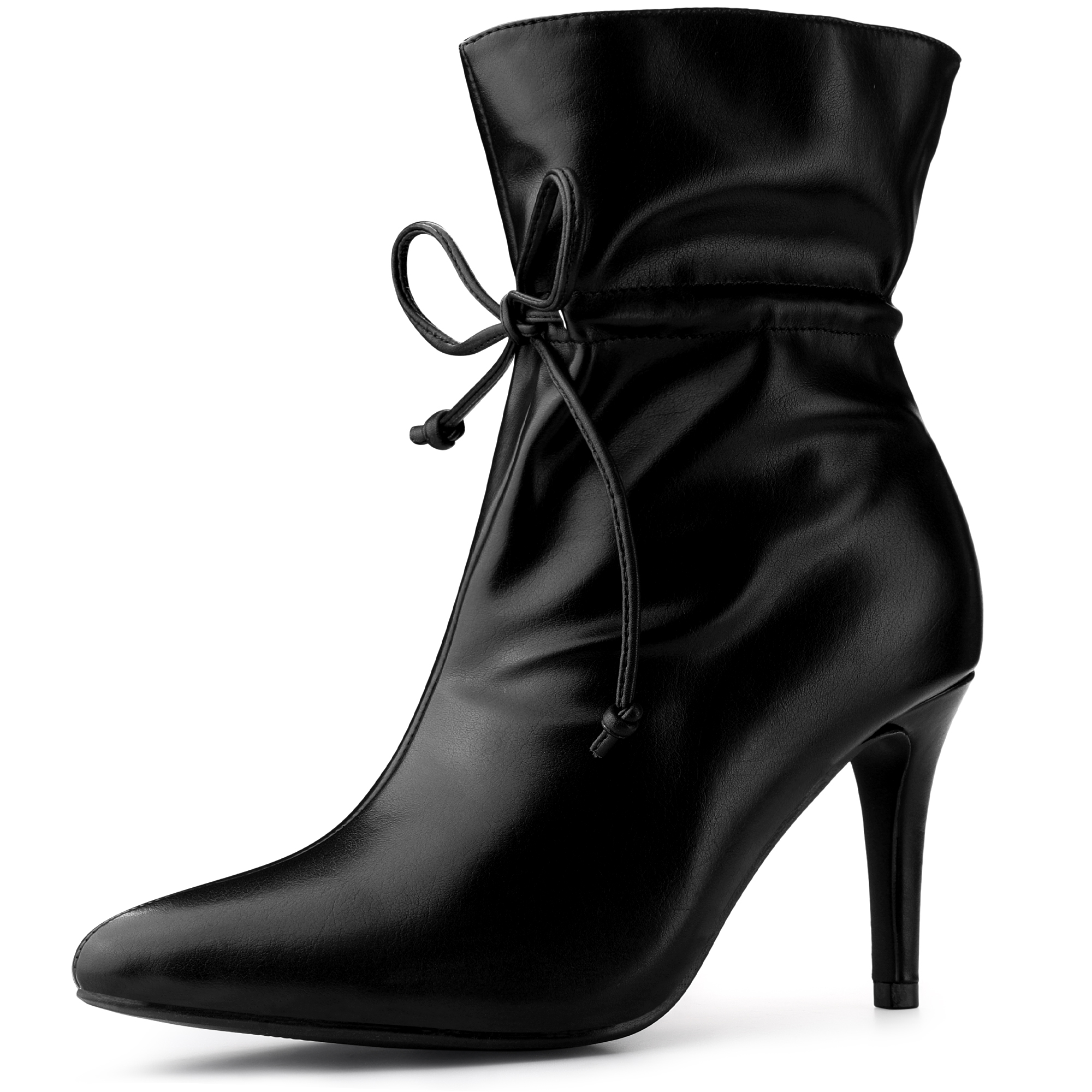 Pointed Toe Drawstring Pull On Stiletto Heel Ankle Boots Black/8.5 - Allegra K catalog