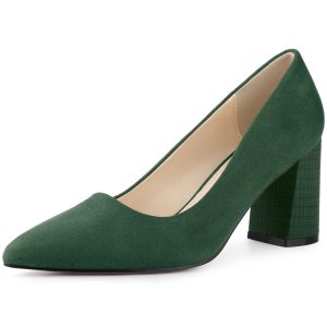 Pointy Toe Slip On Plaid Printing Chunky Heel Pumps Green/6.5 - Allegra K catalog
