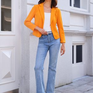 Business Blazer Open Front Office Casual Work Crop Suit Jacket Orange/L - Allegra K catalog