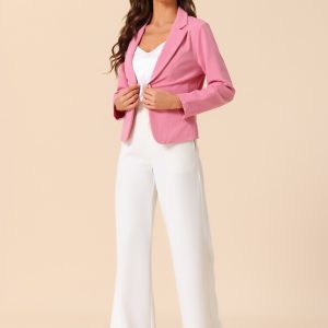 Business Blazer Open Front Office Casual Work Crop Suit Jacket Dark Pink/XS - Allegra K catalog