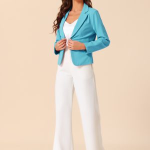Business Blazer Open Front Office Casual Work Crop Suit Jacket Light Blue/S - Allegra K catalog