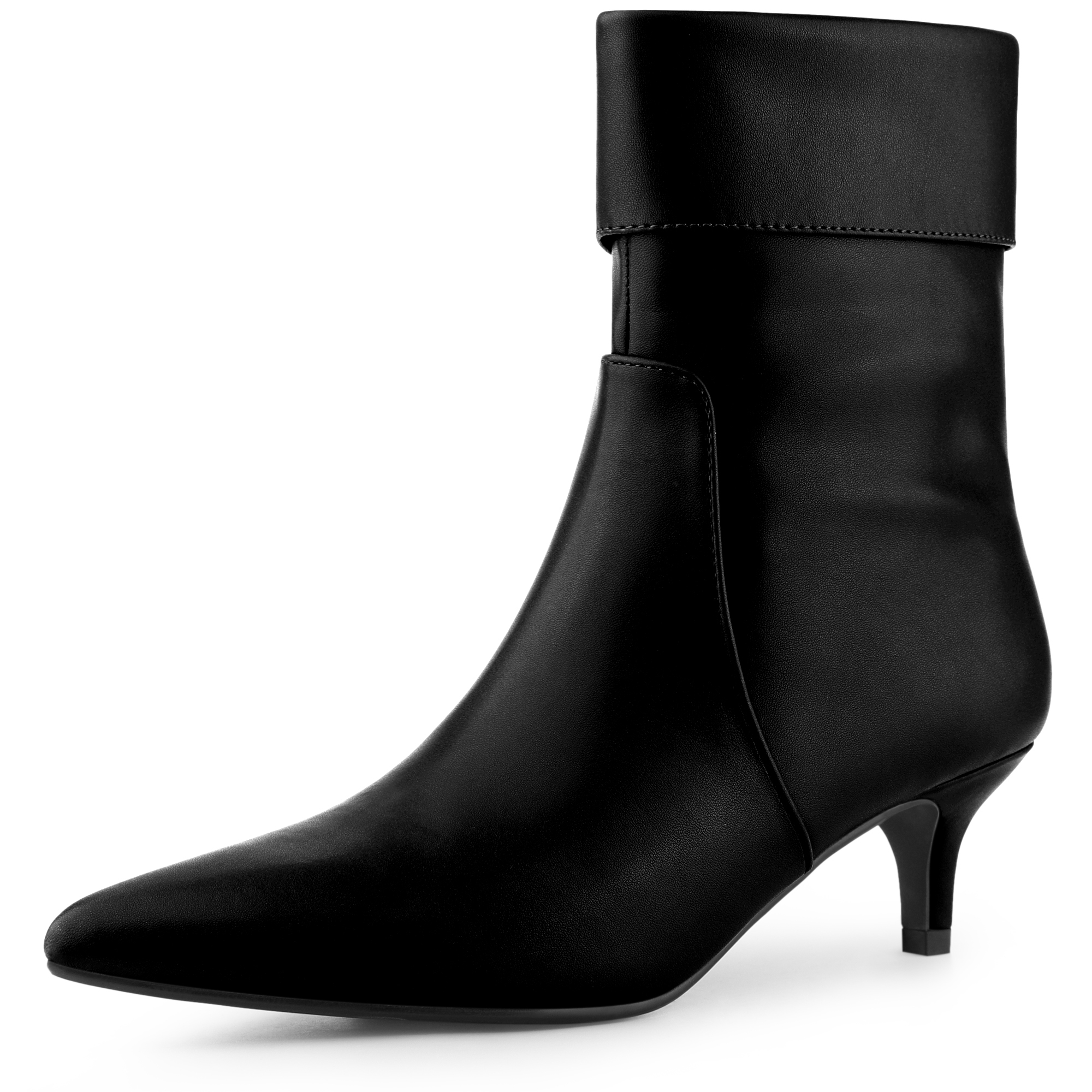 Faux Leather Fold Over Kitten Heel Zipper Ankle Boot Black/7.5 - Allegra K catalog