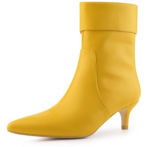 Faux Leather Fold Over Kitten Heel Zipper Ankle Boot Yellow/6 - Allegra K catalog